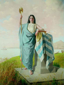 A painting depicting the personification of the Uruguayan nation